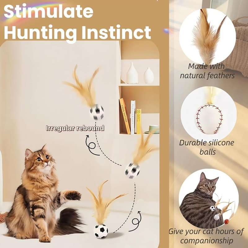 Cat Toys, Self-entertainment Balls, Feather Bouncy Balls, Cat Toys, Cat Self-entertainment And Boredom Relief, Dog Interactive Toys, Pet Supplies - Image 6