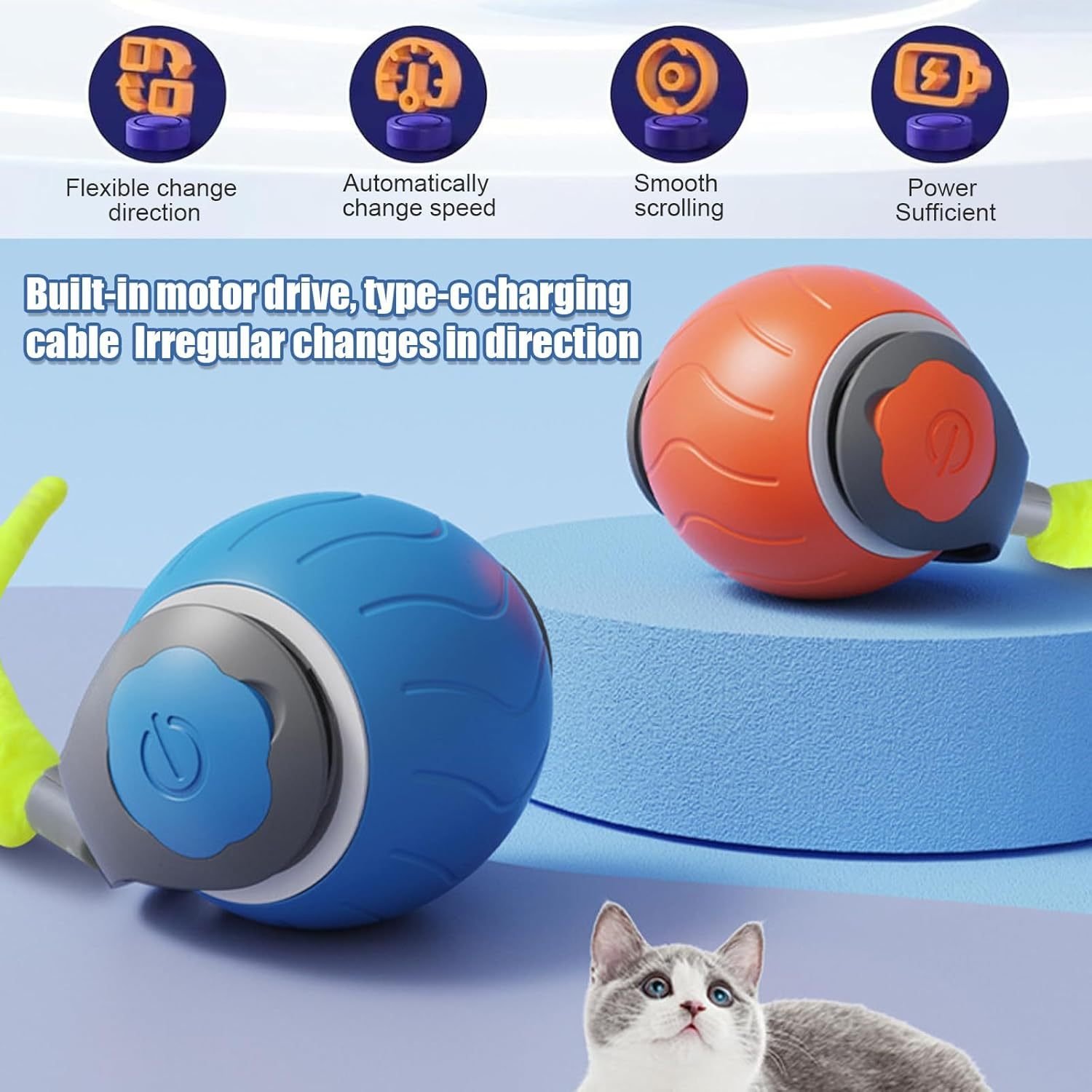 Speedy Tail Cat Toy,Interactive Cat Toy For Indoor Cats,Cat Ball Toy,Interactive Cat Toy Ball,Two Speed Adjustment,USB Rechargeable - Image 9
