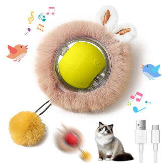 Automatic Moving Cat Ball Toy - Motion Activated Interactive Cat Toy with Lights, Fluffy Tail and Bunny Ears, Agile Self Rolling Pet Toy for Indoor Cats Boredom