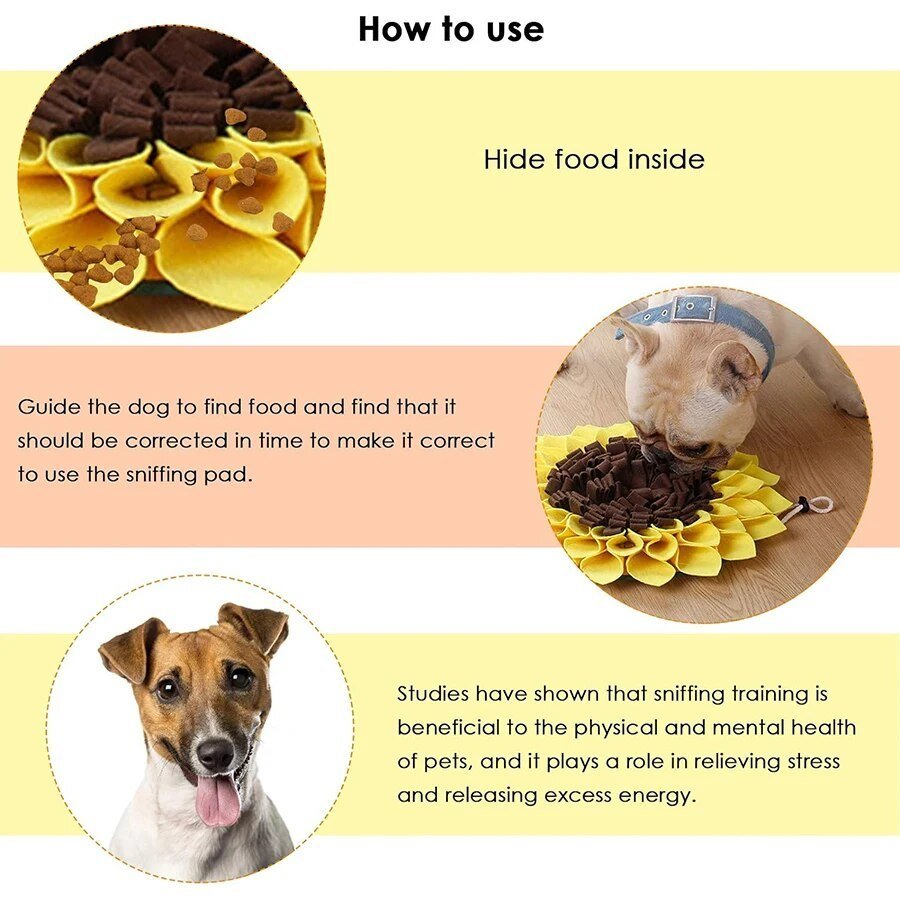 Non Slip Dog Sniffing Snuffle Mat Washable Sunflower Slow Feeding Food Pet Nosework Training Treat - 3