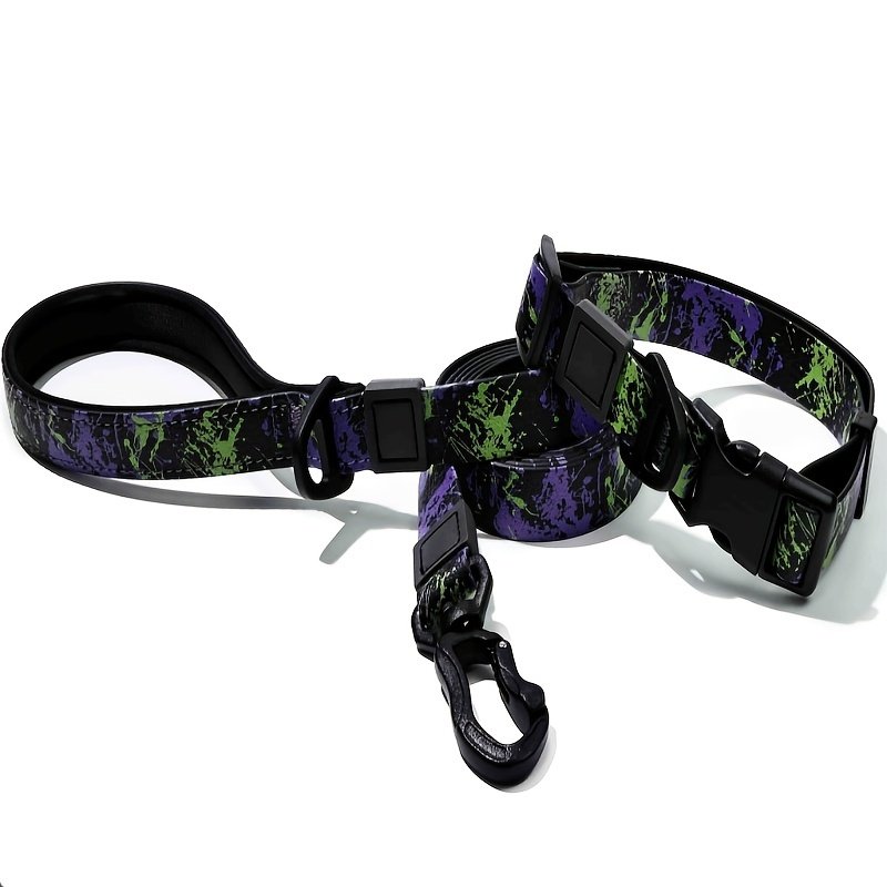 Embossed UV Printed Dog Leash & Collar Set 1.5cm Wide, Waterproof Tear-Resistant Easy To Clean PVC Set, Stylish Patterned Walking Training Gear For Small Dogs - 6