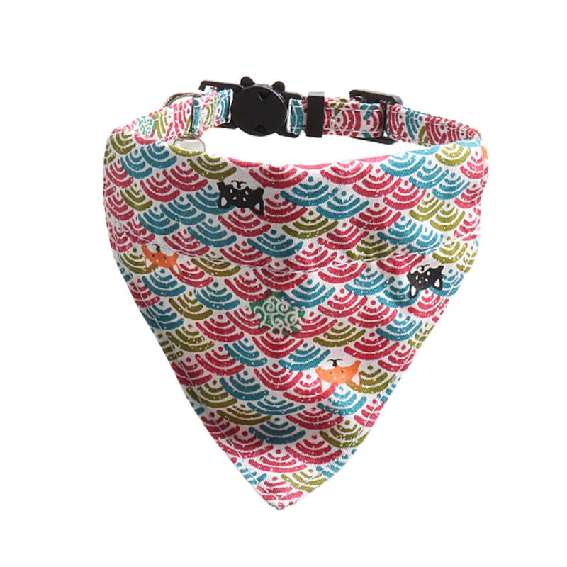 Japanese Style Tang Grass Pattern Cat Collar Two-piece Bow Triangular Binder - 7