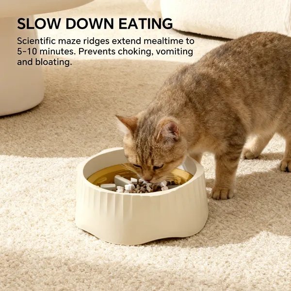 2-in-1 Dual Mode Large Plastic Cat Slow Feeder Bowl, Switchable Fast&Slow Feed - 8