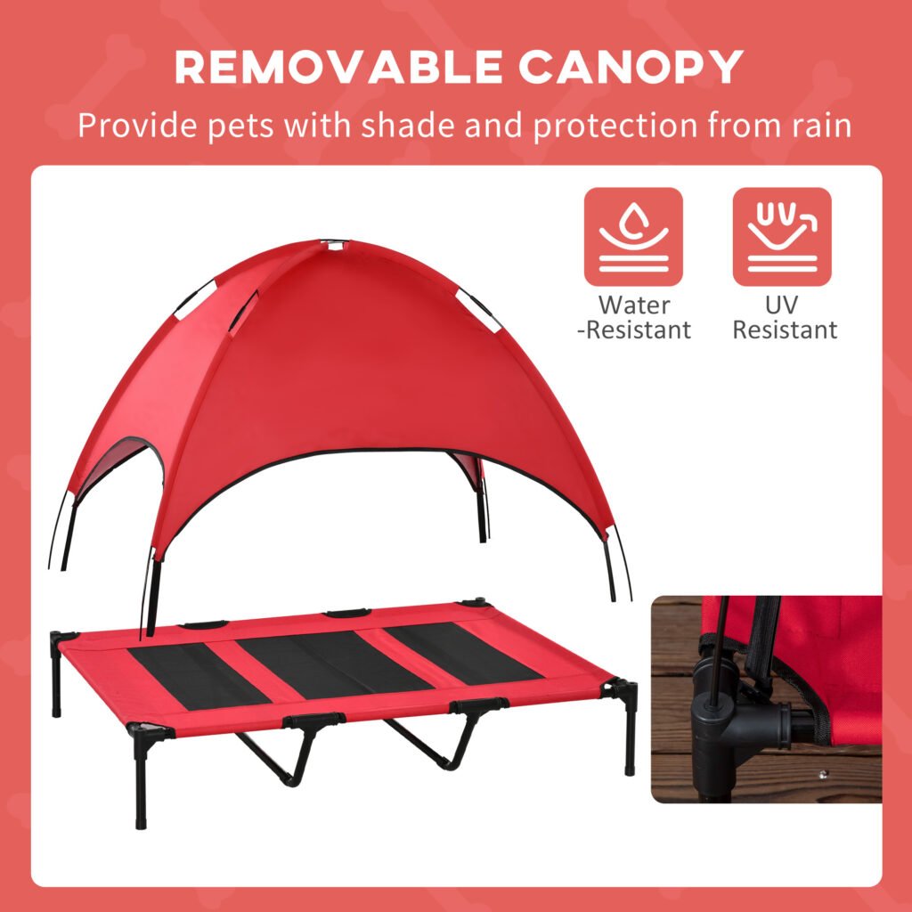 48″ x 36″ Elevated Portable Dog Cot Cooling Pet Bed with UV Protection Canopy Shade, Red - 3