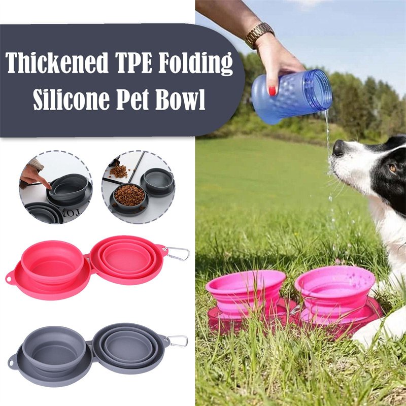 Rubber Foldable Double Bowl Pet Feeding Bowl Pets Supplies Dog Cat Bowls - 5