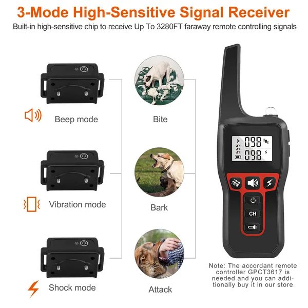 Dog Training Collar Receiver IP67 Waterproof Dog Bark Shock Vibration Beep Receiver Up To 3280ft - 4