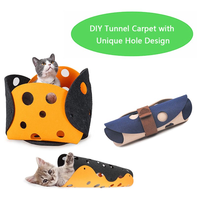 Cat Tunnel Cat Toy Felt Pom Splicing Deformable Kitten Nest Collapsible Tube House Tunnel Interactive Pet Toy Cat Accessories - 6