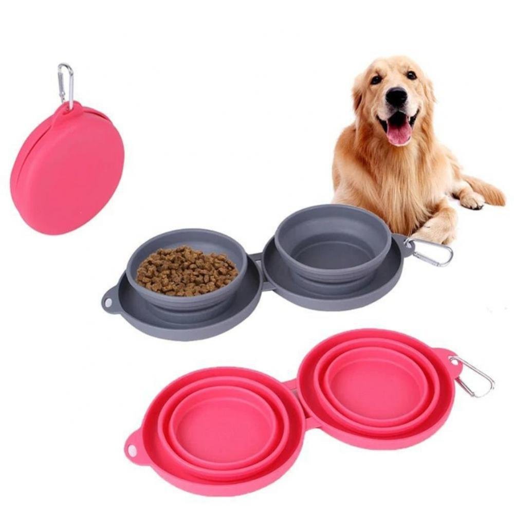 Rubber Foldable Double Bowl Pet Feeding Bowl Pets Supplies Dog Cat Bowls - 9