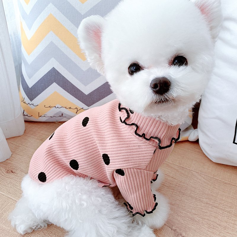 Dot turtleneck dog bottoming shirt - 6