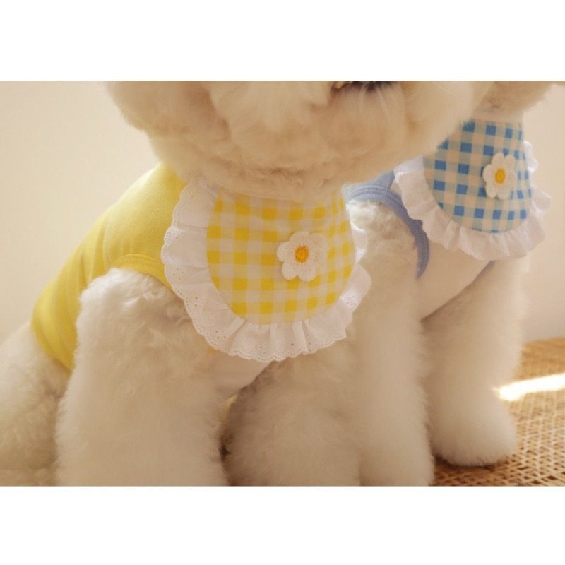 Cute Puppy Dog Plaid Flower Bib Pet Saliva Towel - 3