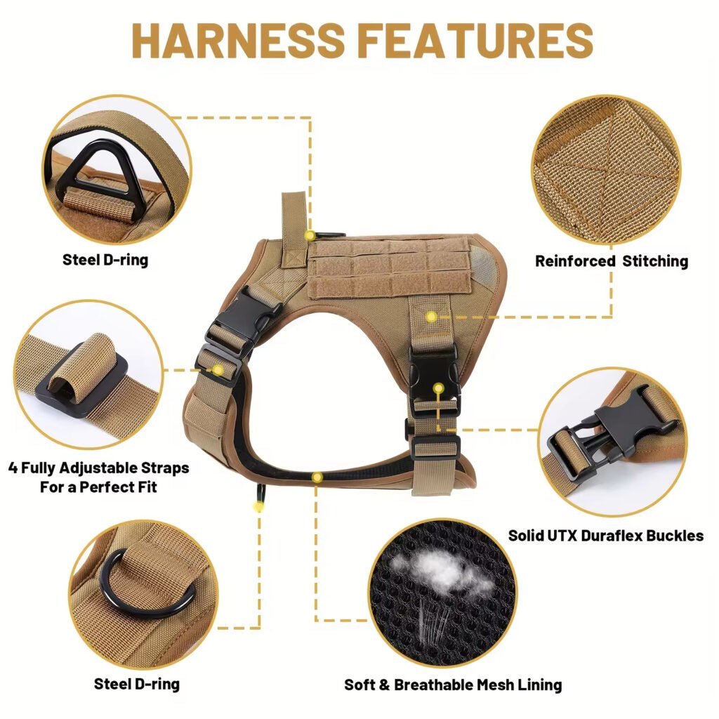 Tactical Pet Chest Service Dog Harness Vest Adjustable Reflective Dog Harness Metal Buckle Hiking Training - 3