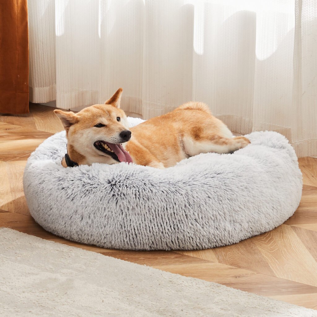 24 Inch Anti-Slip Round Fluffy Plush Faux Fur Cat Bed, Fits Up To 25 Lbs Pets - 2