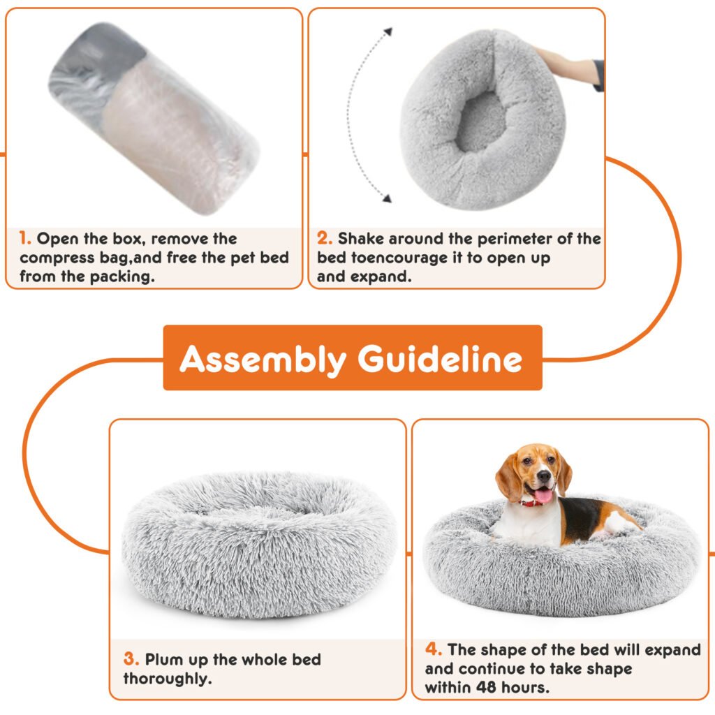 24 Inch Anti-Slip Round Fluffy Plush Faux Fur Cat Bed, Fits Up To 25 Lbs Pets - 3