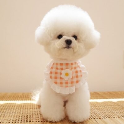 Cute Puppy Dog Plaid Flower Bib Pet Saliva Towel