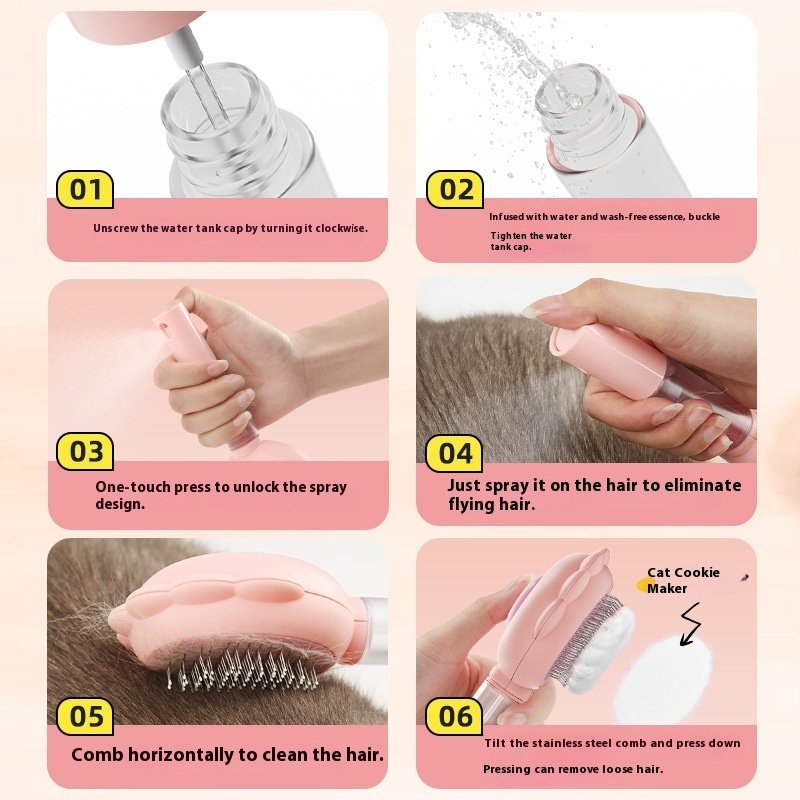 2 In 1 Self Cleaning Dog Brush Comb With Spray Pets Grooming Hair Remover Combs Brush Floating Hair Pet Grooming Brush Pet Products - 3