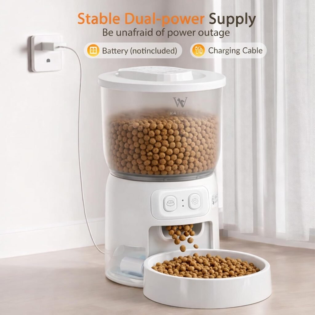 Waithem Wi-Fi Automatic Cat Feeder, Timed Dry Food Dispenser, App-Programmable Portion Control, Up To 10 Meals Per Day, Dual Power Supply, Suitable For Cats And Small Dogs - 3