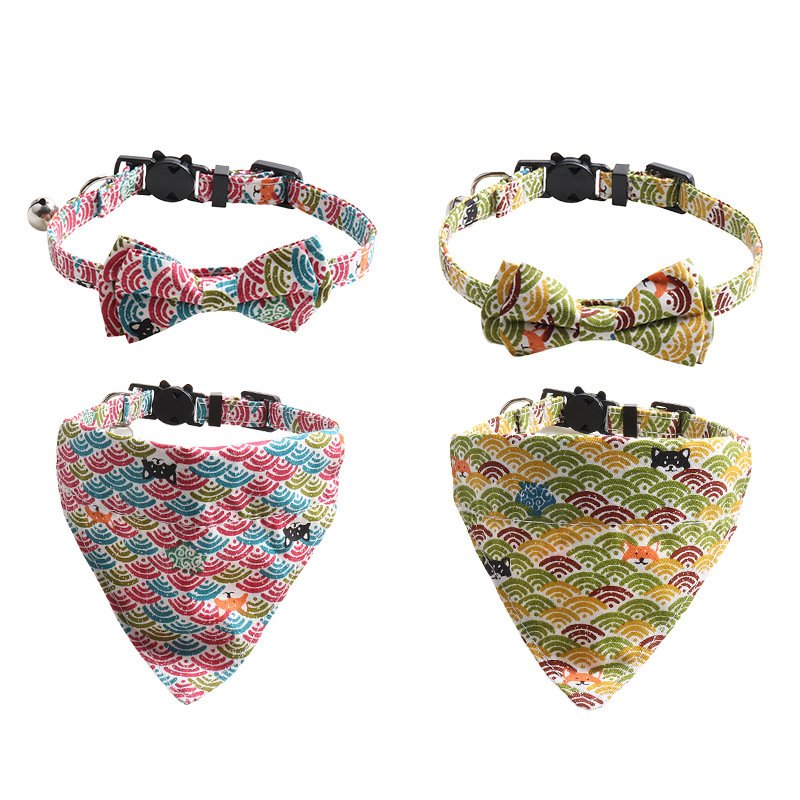 Japanese Style Tang Grass Pattern Cat Collar Two-piece Bow Triangular Binder - 8