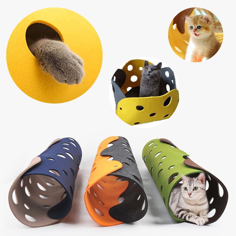 Cat Tunnel Cat Toy Felt Pom Splicing Deformable Kitten Nest Collapsible Tube House Tunnel Interactive Pet Toy Cat Accessories - 3
