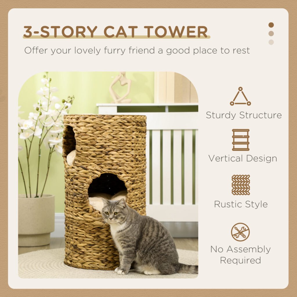 Elevated Cat Bed with Hideaways, 3 Story Kitty Tower for Indoor Cats - 5