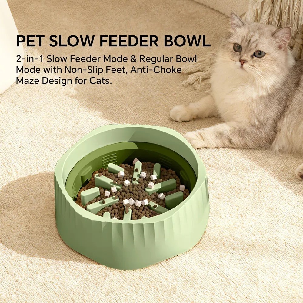 2-in-1 Dual Mode Large Plastic Cat Slow Feeder Bowl, Switchable Fast&Slow Feed - 5