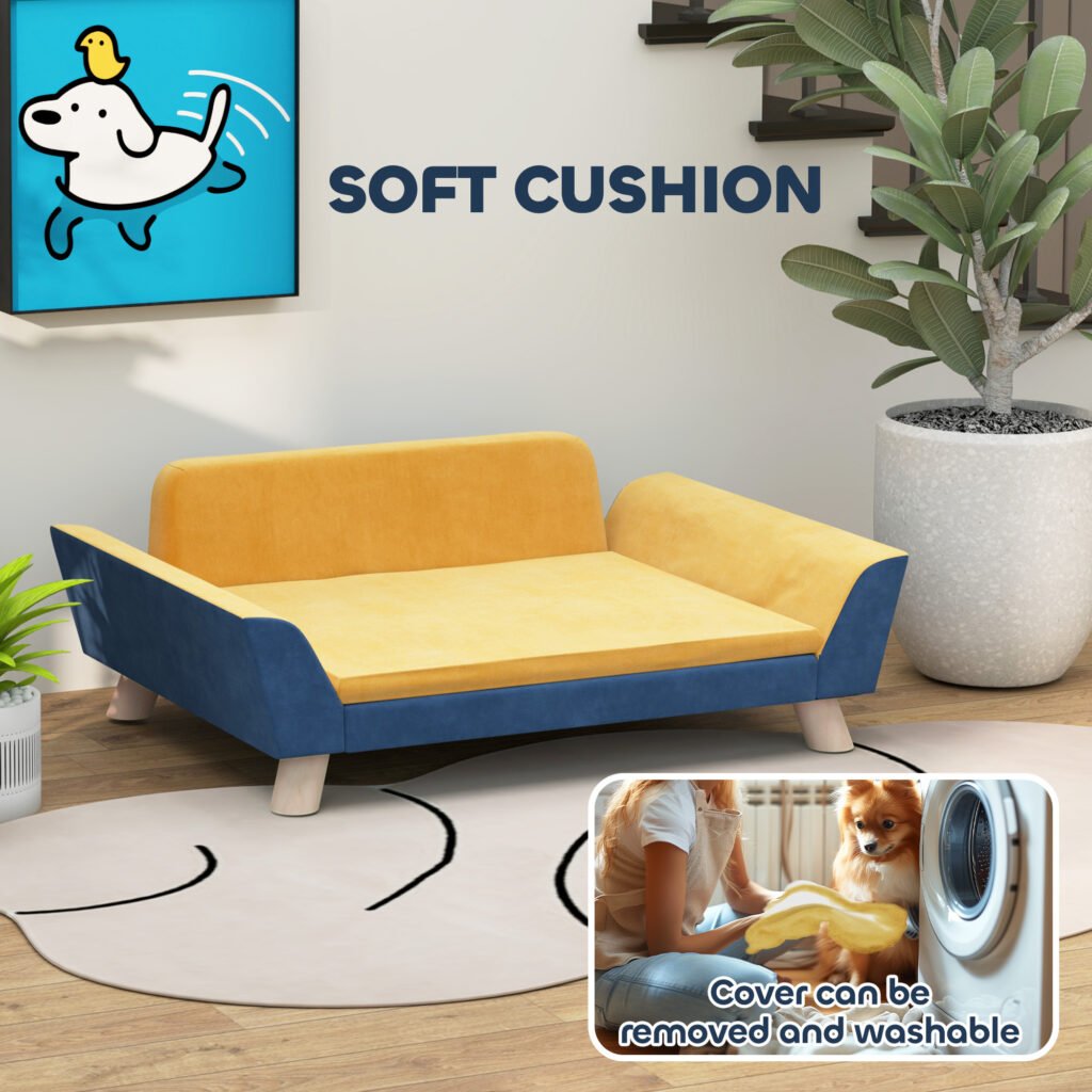 Dog Sofa Bed for Small Dogs with Soft Cushion, Washable Cover & Non-Slip Foot Pads, Orange - 4