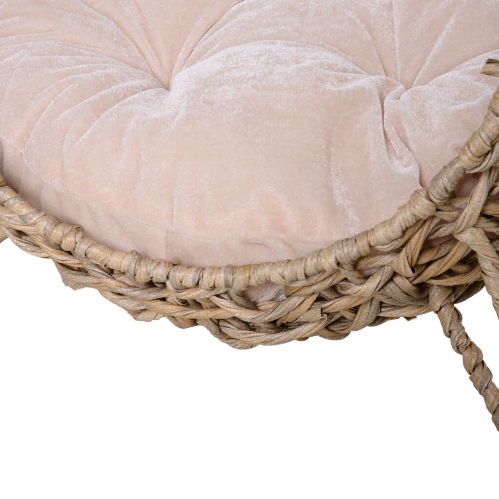 20.5″ Weaved Cat Bed, Elevated Hand-woven Braided Banana Leaf Kitten House Condo with Cushion, Beige - 3