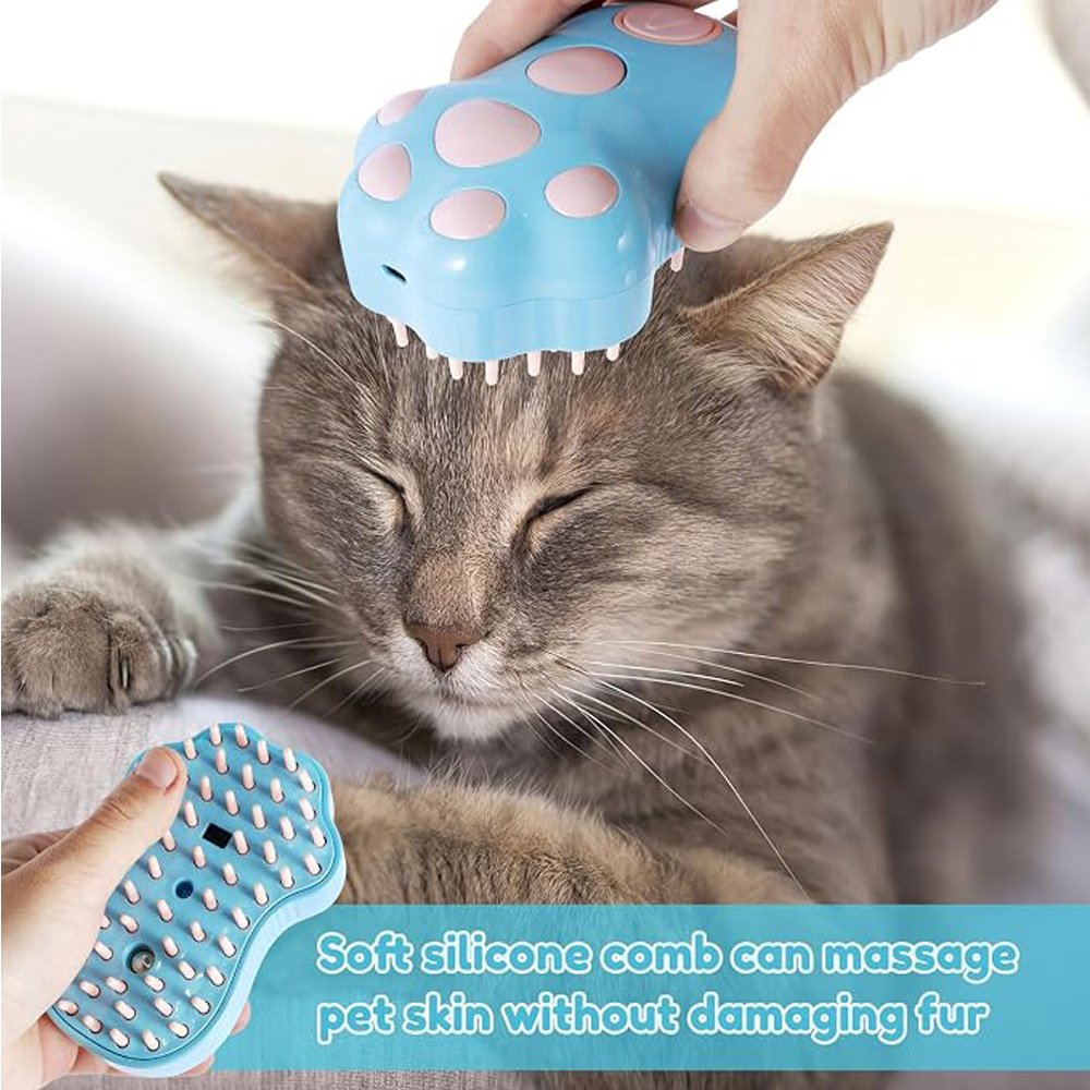Rechargeable Steam Cat Brush, Cute Paw Shape Pet Steamer Grooming Brush With Soft Silicone Teeth For Dog Cat Massage, Shedding & Hair Removal - 5
