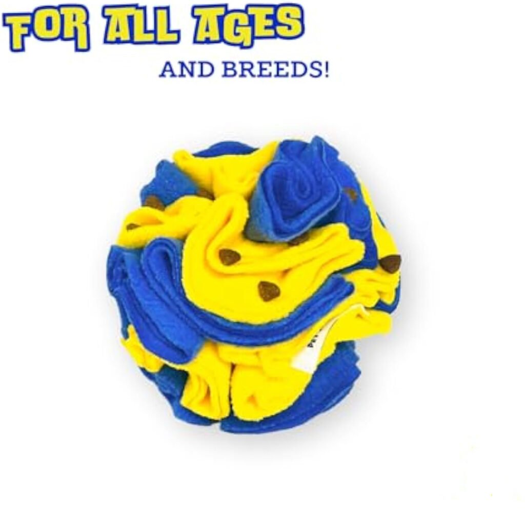 Interactive Toy Foraging Dog Puzzle Ball – Dog Enrichment Toys Vibrant Yellow And Blue Optimal Visual Stimulation Toys For Blind Dogs Snuffle Ball For Dogs - 2