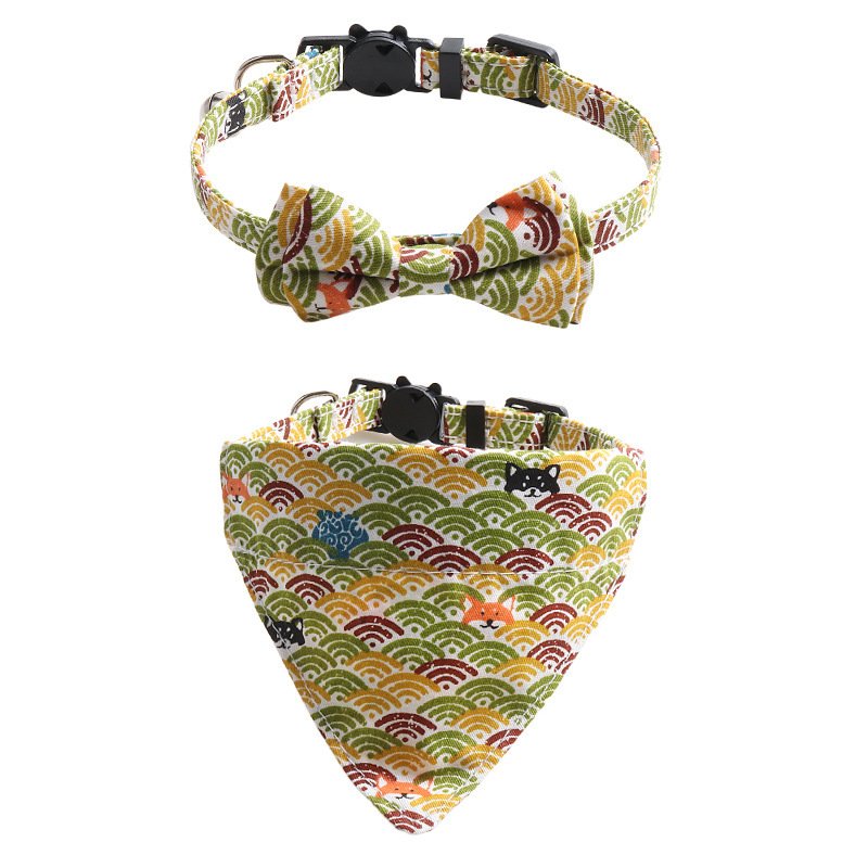 Japanese Style Tang Grass Pattern Cat Collar Two-piece Bow Triangular Binder - 10