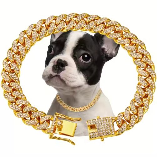 US LOCAL STOCK Hiphoppet Beautiful Hot Sale Luxury Alloy Dog Chain Sparkling Diamond Secure Metal Chain Choker For Dogs And Cats - 2