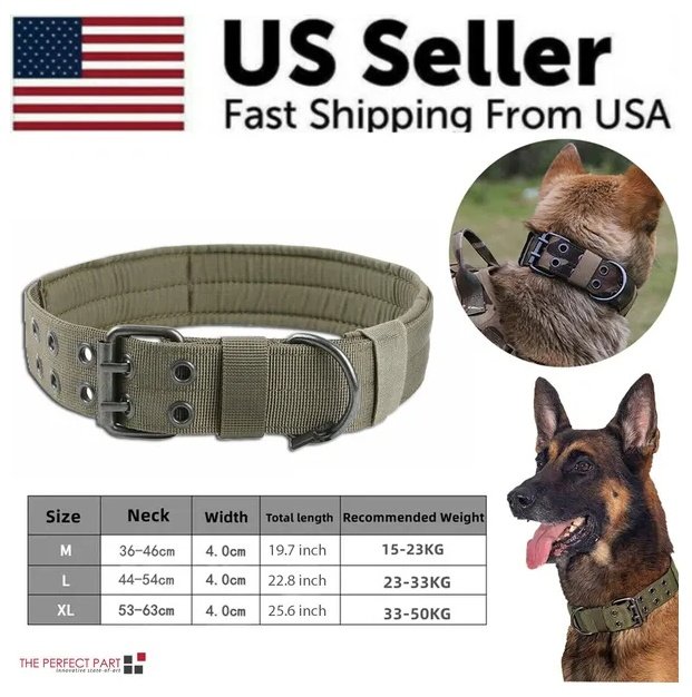 Wide Tactical Heavy Duty Nylon Large Dog Collar K9 Military With Metal Buckle - 4