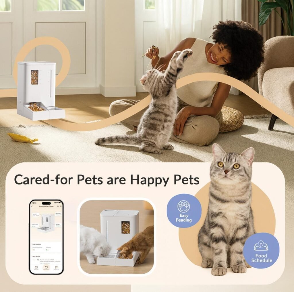 Waithem WiFi Automatic Pet Feeder & Waterer 2-in-1 Set App-Controlled, 2-Week Capacity, Detachable &Washable, Moisture-Proof - 8