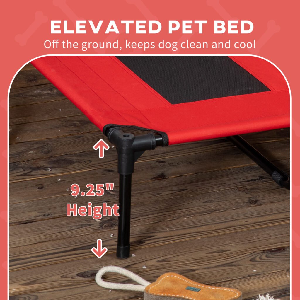 48″ x 36″ Elevated Portable Dog Cot Cooling Pet Bed with UV Protection Canopy Shade, Red - 4