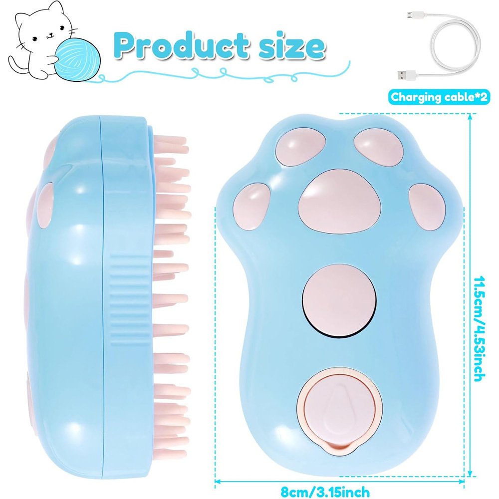 Rechargeable Steam Cat Brush, Cute Paw Shape Pet Steamer Grooming Brush With Soft Silicone Teeth For Dog Cat Massage, Shedding & Hair Removal - 3