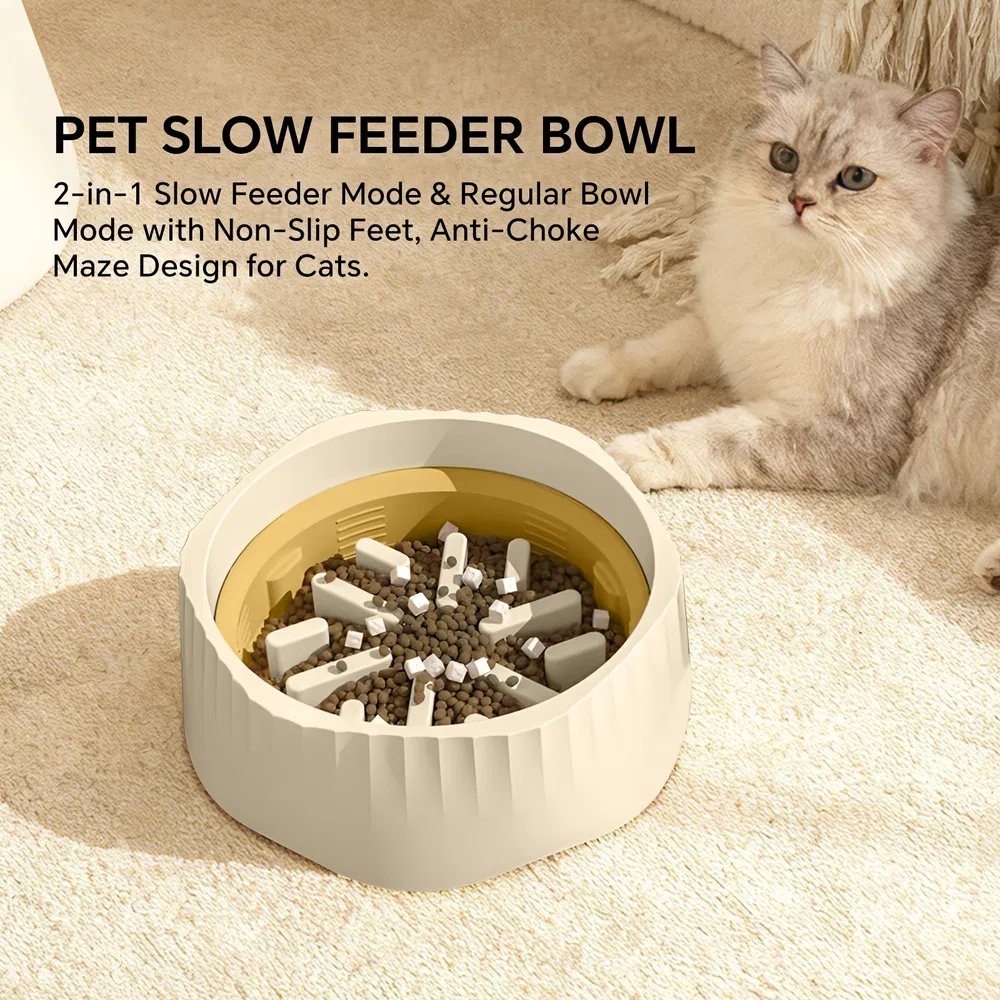 2-in-1 Dual Mode Large Plastic Cat Slow Feeder Bowl, Switchable Fast&Slow Feed - 3