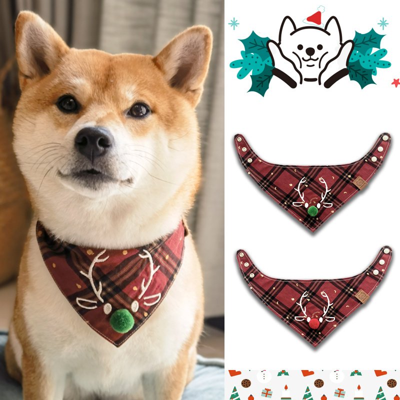 Pet’s Saliva Towel Christmas Deer Scarf Large Medium And Small For Cats And Dogs Triangular Binder - 7