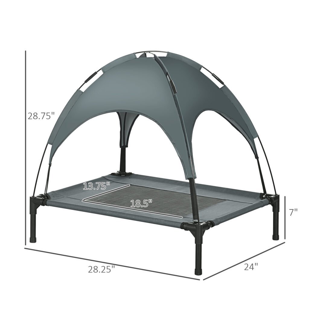 Elevated Dog Bed with Removable Canopy, Outdoor Dog Cot with UV Protection Canopy Shade, 30 inch Pet Bed for Camping, Gray - 8