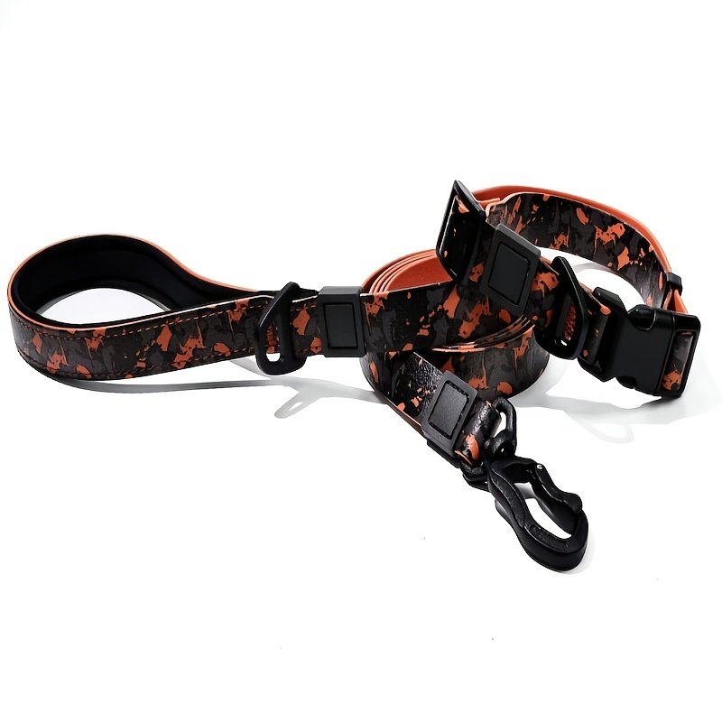 Embossed UV Printed Dog Leash & Collar Set 1.5cm Wide, Waterproof Tear-Resistant Easy To Clean PVC Set, Stylish Patterned Walking Training Gear For Small Dogs - 3
