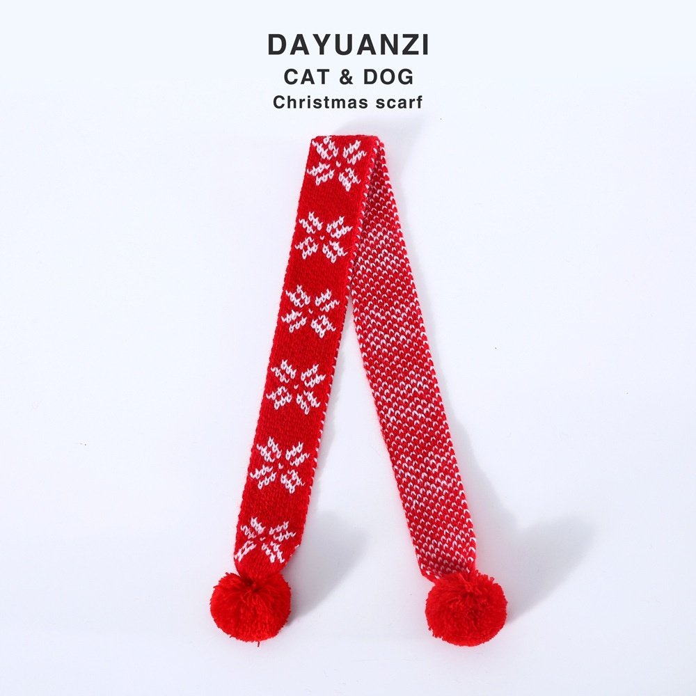 Pet Cat Dog Knitted Wool Plaid Snowflake Santa Claus Scarf Warm Christmas Three-dimensional Hat - 10