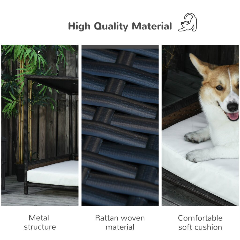 Wicker Dog House Raised Rattan Puppy Bed Cat Shelter for Indoor Outdoor Garden Patio Pet Sofa with Removable Cushion for Medium Sized Pet Brown - 7