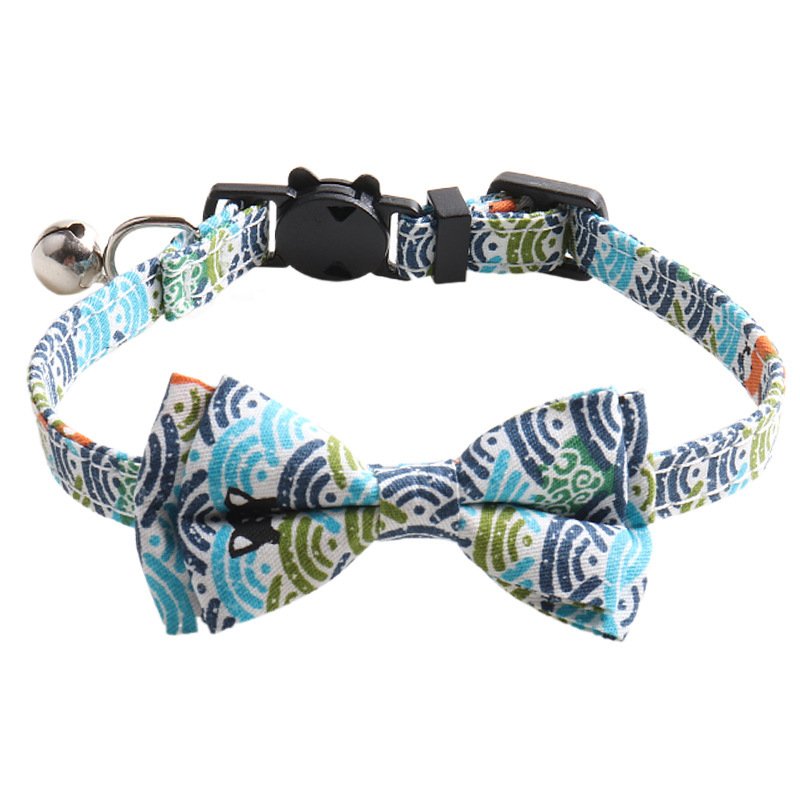 Japanese Style Tang Grass Pattern Cat Collar Two-piece Bow Triangular Binder - 3