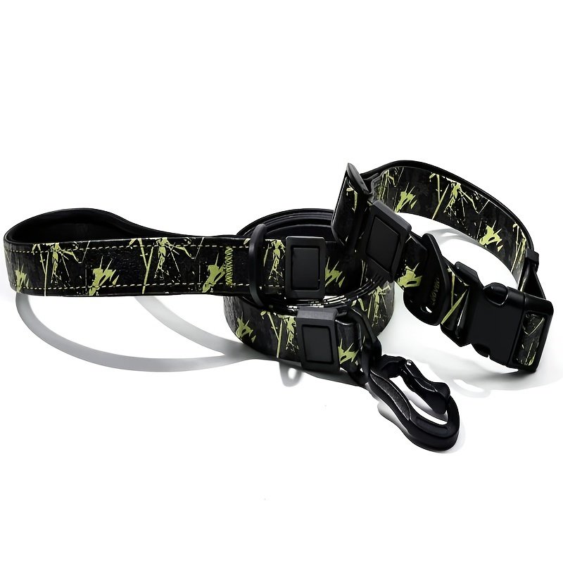 Embossed UV Printed Dog Leash & Collar Set 1.5cm Wide, Waterproof Tear-Resistant Easy To Clean PVC Set, Stylish Patterned Walking Training Gear For Small Dogs - 10