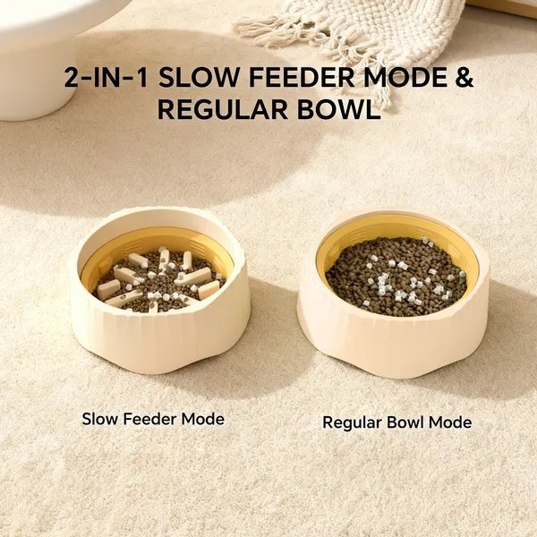 2-in-1 Dual Mode Large Plastic Cat Slow Feeder Bowl, Switchable Fast&Slow Feed - 7