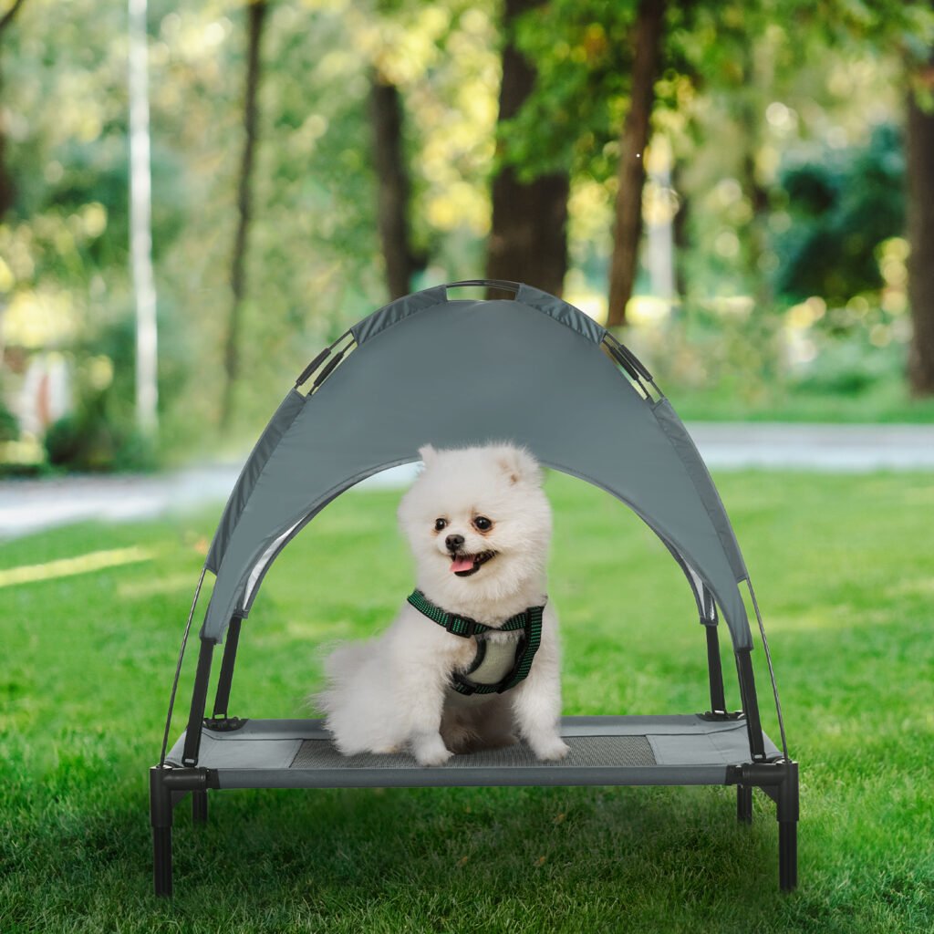 Elevated Dog Bed with Removable Canopy, Outdoor Dog Cot with UV Protection Canopy Shade, 30 inch Pet Bed for Camping, Gray - 7