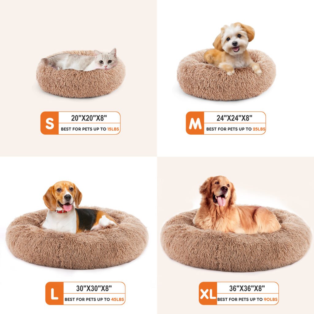 24 Inch Anti-Slip Round Fluffy Plush Faux Fur Cat Bed, Fits Up To 25 Lbs Pets - 4