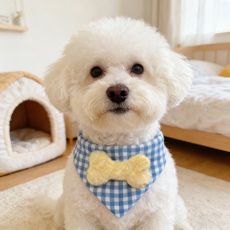 Pet Plaid Plush Bone Bow Saliva Towel - 2
