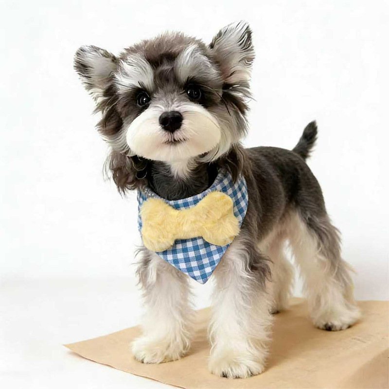 Pet Plaid Plush Bone Bow Saliva Towel - 5
