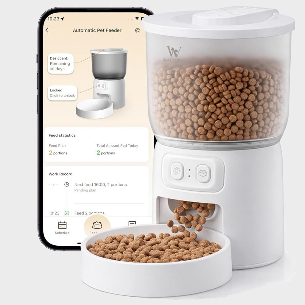 Waithem Wi-Fi Automatic Cat Feeder, Timed Dry Food Dispenser, App-Programmable Portion Control, Up To 10 Meals Per Day, Dual Power Supply, Suitable For Cats And Small Dogs - 7