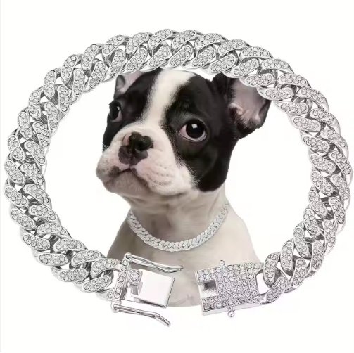US LOCAL STOCK Hiphoppet Beautiful Hot Sale Luxury Alloy Dog Chain Sparkling Diamond Secure Metal Chain Choker For Dogs And Cats - 4