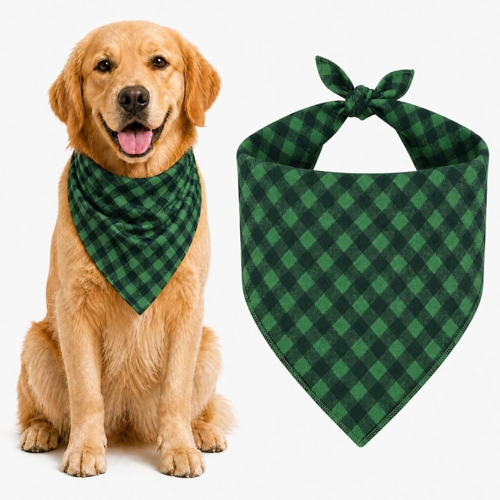 Blue & White Plaid Dog Bandana 1 Pack, Soft Cotton Blend Square Pet Scarf For Medium Dogs, Lightweight Breathable Kerchief, Fits Neck Up To 18 Inches - 5